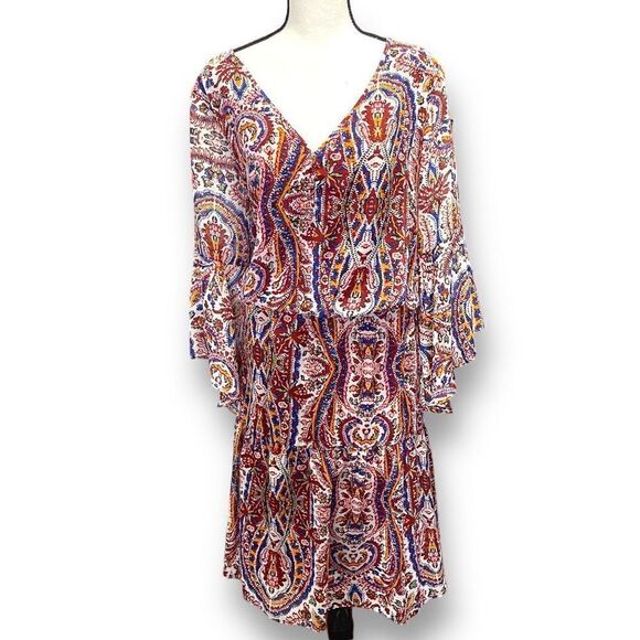 Signature by Sangria, Boho Tiered V-Neck Bell Sleeve Dress, Size 20W - Picture 1 of 10